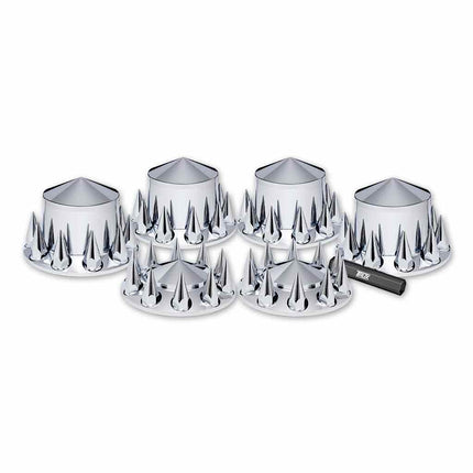 Complete Axle Cover Kit with Removable Hubcaps & 33mm Threaded Pointed Nut Covers – Pointed Hubcaps | Chrome ABS Plastic THUB-C4 - General Diesel Repair & Chrome