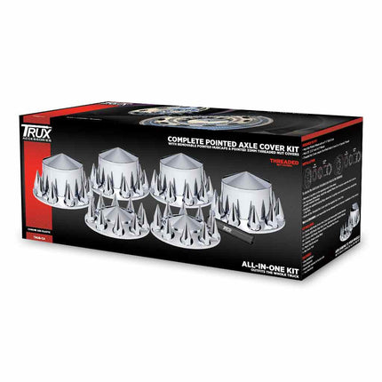 Complete Axle Cover Kit with Removable Hubcaps & 33mm Threaded Pointed Nut Covers – Pointed Hubcaps | Chrome ABS Plastic THUB-C4 - General Diesel Repair & Chrome