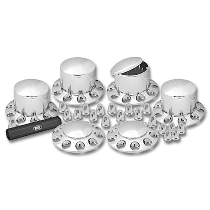THUB-C1 Wheel Accessories - Kit - Chrome Plastic Front & Rear Hub Cover Kit with Threaded Nut Covers