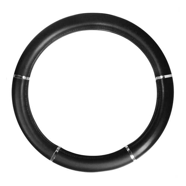 54035 18" DELUXE STEERING WHEEL CVR BLACK W/ SILVER CARBON TRIMS - General Diesel Repair & Chrome