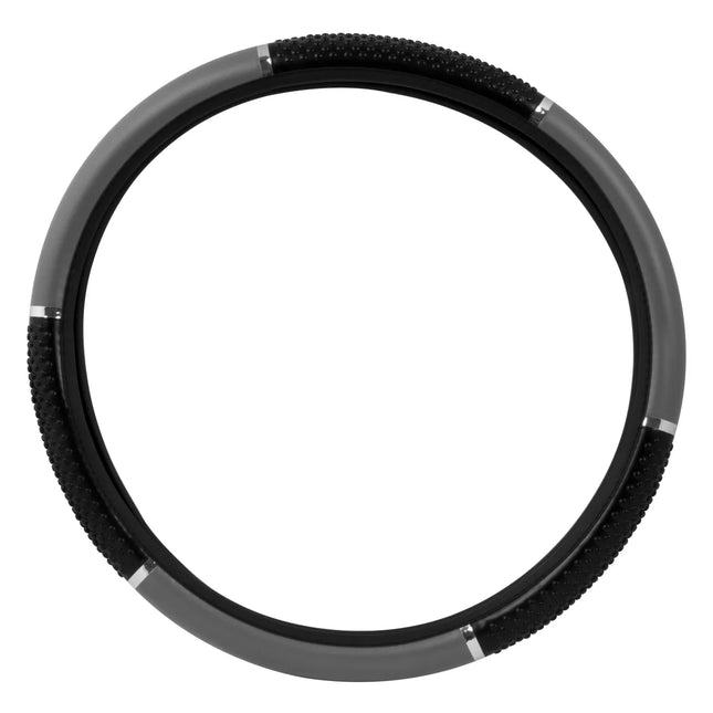 54043 18" STEERING WHEEL COVER SHINY BLACK W/BLACK HAND GRIPS - General Diesel Repair & Chrome