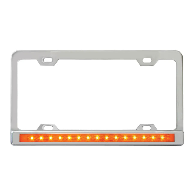 60055 4 HOLES CR. LIC. FRAME W/12" AMBER/AMBER LED & CR. PL BEZEL - General Diesel Repair & Chrome