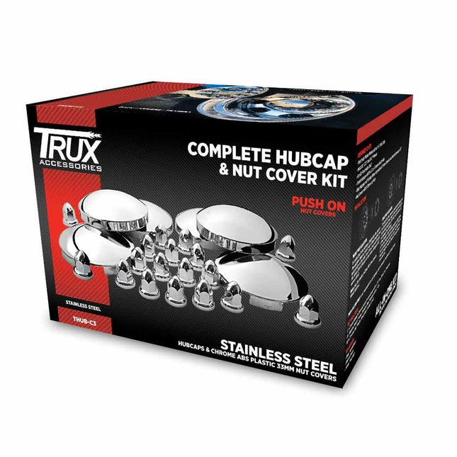 THUB-C3 Wheel Accessories - Kit - Stainless Steel Front & Rear Hubcap Kit - General Diesel Repair & Chrome