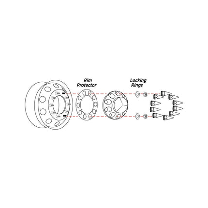 Front Axle Cover Kit with Removable Hubcap & 33mm Threaded Nut Covers – Pointed Hubcap & Nut Covers | Chrome ABS Plastic THUB-FRP33P - General Diesel Repair & Chrome