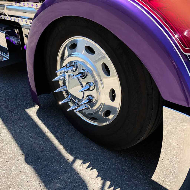 Front Axle Cover Kit with Removable Hubcap & 33mm Threaded Nut Covers – Pointed Hubcap & Nut Covers | Chrome ABS Plastic THUB-FRP33P - General Diesel Repair & Chrome