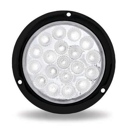 Share: 4″ Red Stop, Turn & Tail to White Back Up Round Black Flange Mount LED Light – 19 Diodes TLED-4X40F2