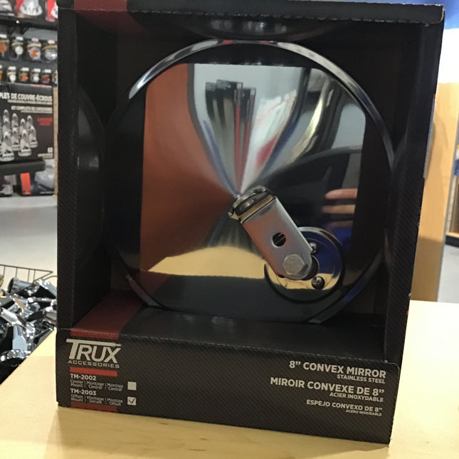 TM-2003 8” CONVEX MIRROR STAINLESS STEEL OFFSET MOUNT - General Diesel Repair & Chrome